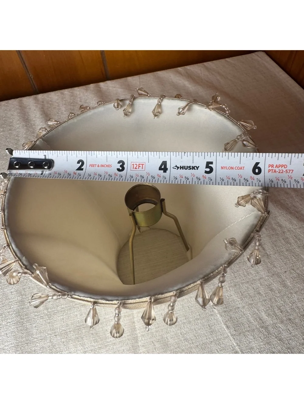Vintage Beaded Bell Lamp Shade Champagne Satin Fabric Chandelier Style 7”